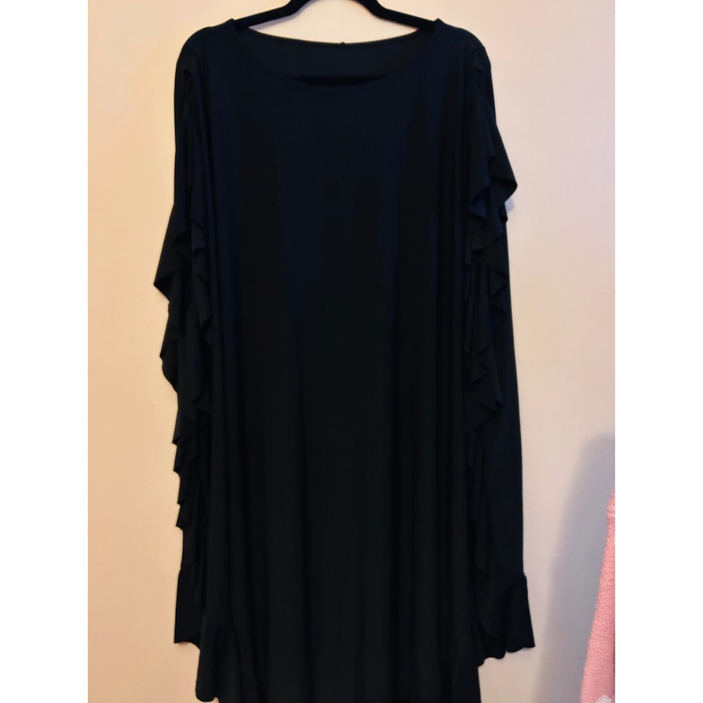 Ruffle Sleeve‎ Shift Dress Women One Size Black Excellent Flowy Stretch Heavy